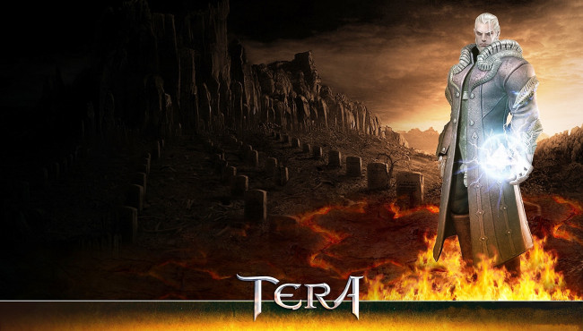 Обои картинки фото видео игры, tera, персонаж, магия, могилы, скалы