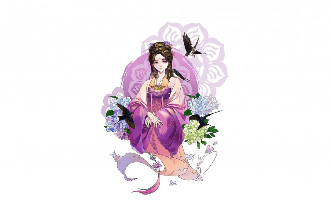 Обои картинки фото аниме, mo dao zu shi, цзян, янли, птица, цветы