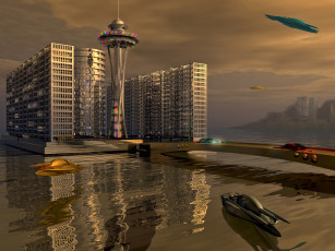 Картинка 3д графика fantasy фантазия дома вода