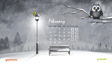 Картинка календари рисованные векторная графика снег зима фонарь сова