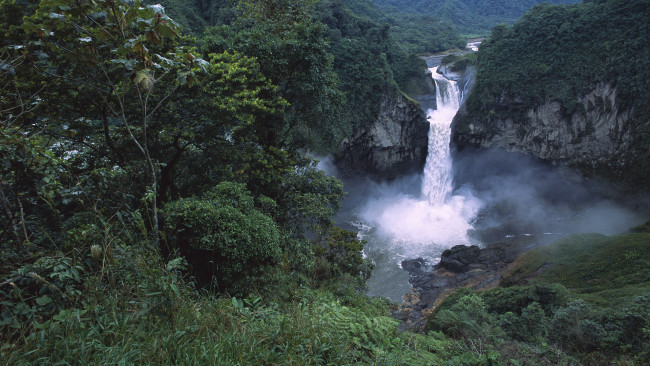 Обои картинки фото природа, водопады, деревья, река