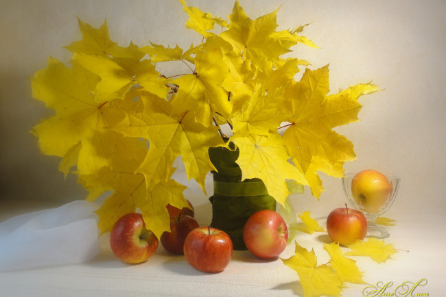 Обои картинки фото еда, Яблоки, стиль, форма, листья
