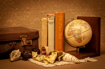 обоя разное, глобусы, карты, глобус, книги, чемодан