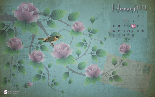 Обои картинки фото календари, рисованные, векторная, графика, розы, птица