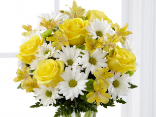 Картинка цветы букеты +композиции папоротник хризантемы альстромерии розы букет