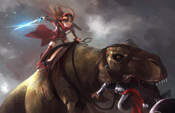 Картинка фэнтези красавицы+и+чудовища динозавр меч упряжь рыцарь девочка