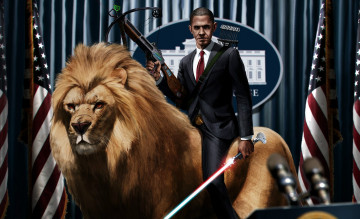 Картинка фэнтези люди барак обама президент арбалет лев наездник световой меч