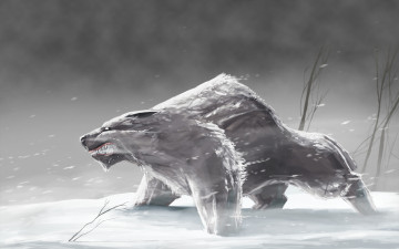 обоя оборотень, фэнтези, существа, werewolf, волк, метель, снежная, буря