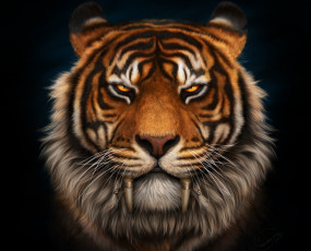 Картинка рисованное животные +тигры морда клыки тигр саблезубый