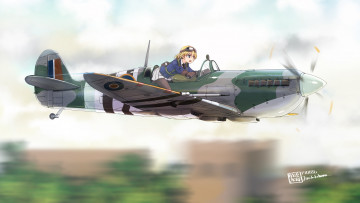 Картинка аниме оружие +техника +технологии фон взгляд девушка самолет