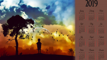 Картинка календари компьютерный+дизайн ребенок дерево планета мальчик