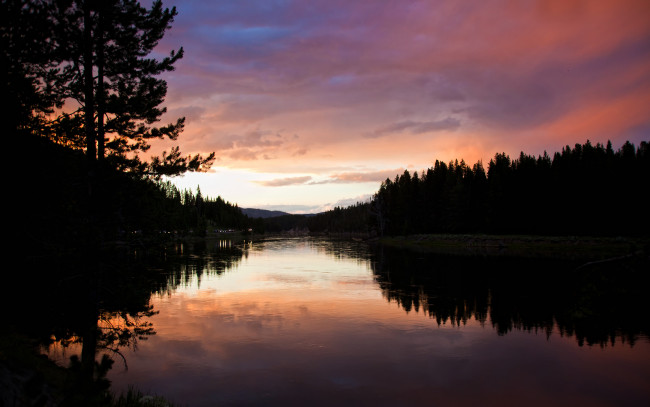 Обои картинки фото природа, реки, озера, лес, небо, закат, река