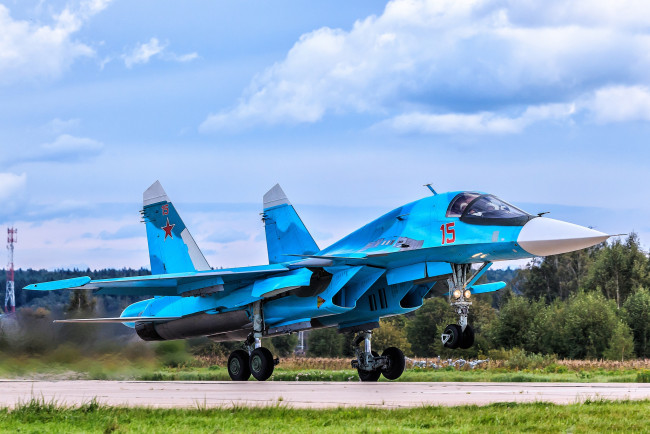 Обои картинки фото su-34, авиация, боевые самолёты, ввс, россия