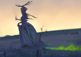 Картинка фэнтези маги +волшебники огонь поле бокал рога женщина