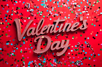 Картинка праздничные день+святого+валентина +сердечки +любовь надпись серпантин