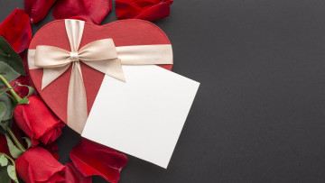 Картинка праздничные день+святого+валентина +сердечки +любовь коробка сердечко листок лента розы