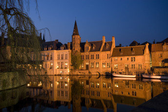 Картинка bruge бельгия города брюгге ночь река крепость дома