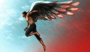 Картинка фэнтези ангелы цепи полет ангел парень арт крылья полосы