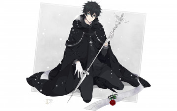 Картинка аниме -weapon +blood+&+technology оружие снег пар роза крест парень