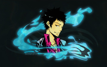 Картинка аниме katekyo+hitman+reborn брюнет парень мечник синее пламя дождь такеши ямамото
