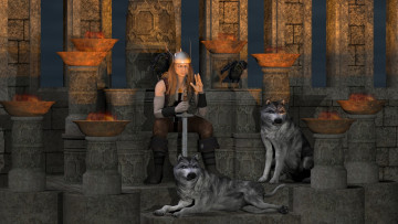 Картинка 3д+графика фантазия+ fantasy мужчина взгляд фон волки