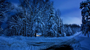 обоя природа, зима, вечер, снег, красота