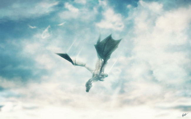 Обои картинки фото фэнтези, драконы, полет, облака, дракон