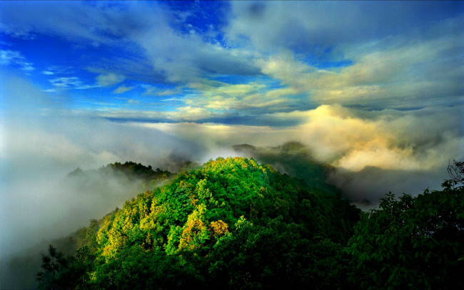 Обои картинки фото mountain, fog, природа, горы, вершина, туман