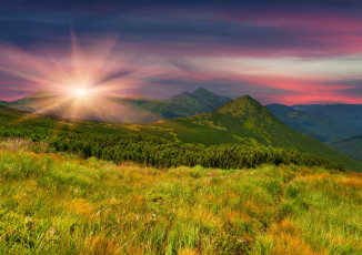 Картинка природа восходы закаты горы склон солнце свет