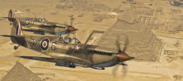 Картинка авиация 3д рисованые graphic истребители пара 2-я мировая пирамиды пустыня