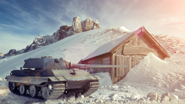 обоя world, of, tanks, видео, игры, мир, танков, горы, танки, позиция, зима, сарай, снег