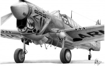 Картинка curtiss 40 warhawk авиация 3д рисованые graphic шасси кабина истребитель