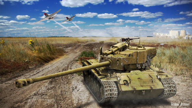Обои картинки фото world, of, tanks, видео, игры, мир, танков, поле, дорога, город, танк, авиация