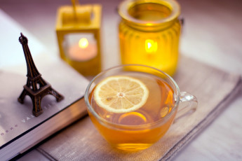 Картинка еда напитки +Чай лимон свечи