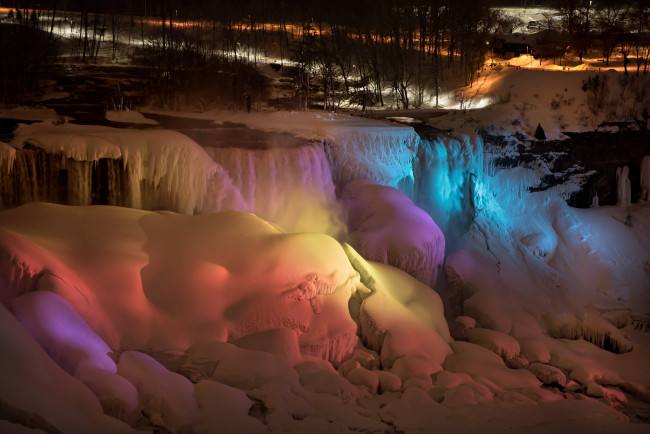 Обои картинки фото природа, зима, подсветка, цвет, свет, лёд
