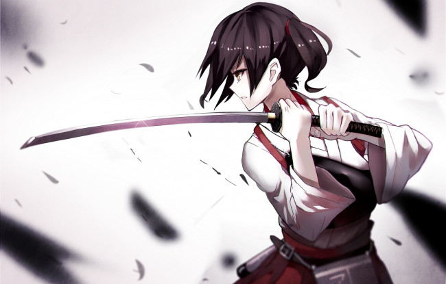 Обои картинки фото аниме, kantai collection, меч, девушка, kaga
