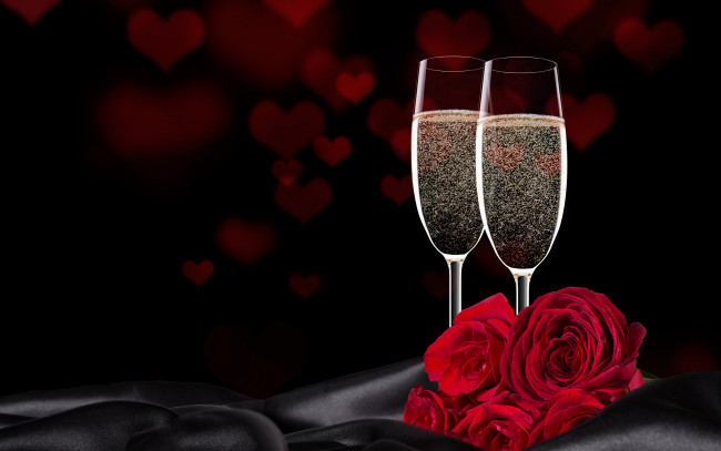 Обои картинки фото праздничные, день святого валентина,  сердечки,  любовь, шампанское