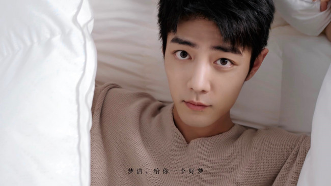 Обои картинки фото мужчины, xiao zhan, лицо, свитер, постель