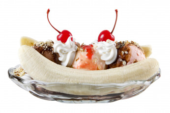 Картинка еда мороженое десерты бананы банановый сплит вишинки