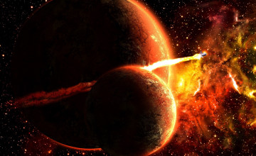 Картинка космос арт огонь спутник планета ракета