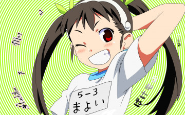 Картинка аниме bakemonogatari hachikuji+mayoi девушка форма бант надпись