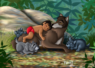 Картинка мультфильмы the jungle book волк щенки мальчик