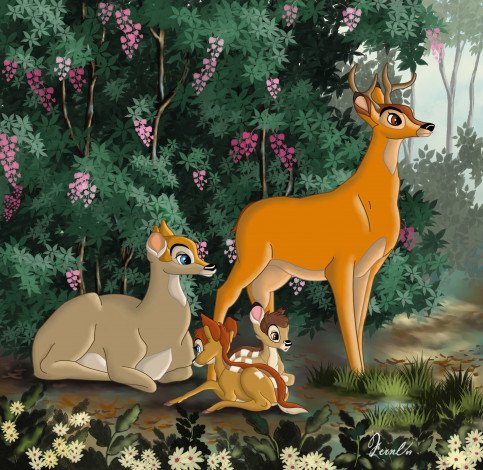 Обои картинки фото мультфильмы, bambi, олени