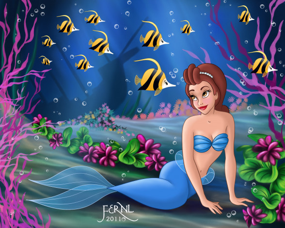 Обои картинки фото мультфильмы, the, little, mermaid, русалка, море, рыбы