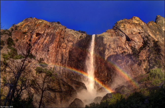 Обои картинки фото california, yosemite, national, park, природа, радуга, водопад, горы