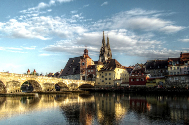 Обои картинки фото города, регенсбург, германия, мост, собор