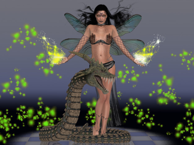 Обои картинки фото 3д графика, fantasy , фантазия, магия, девушка, дракон