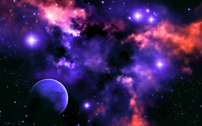Обои картинки фото космос, арт, звезды, планета, свет, цвет, туманность, небо