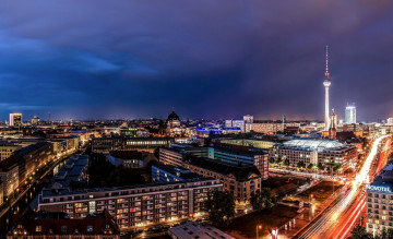 Картинка города берлин+ германия огни вечер телевышка панорама