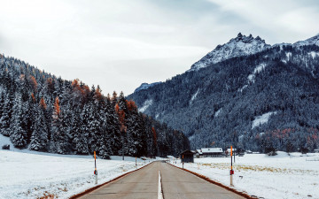 Картинка природа дороги зима шоссе снег